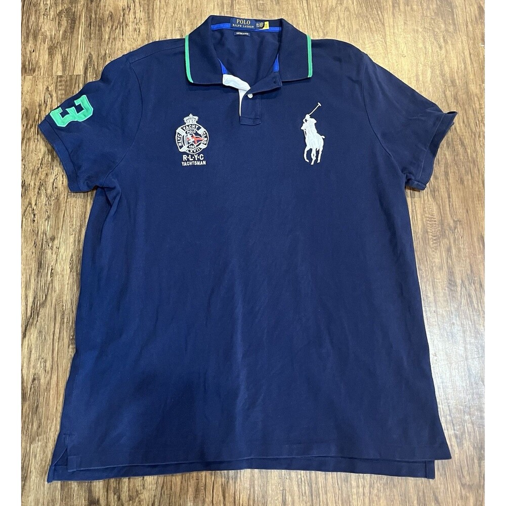 POLO RALPH LAUREN MENS Yacht Club BIG PONY RUGBY POLO SHIRT Navy Blue 2XL